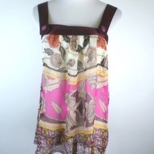 Gibson floral silk sheer sleeveless tunic tank XS